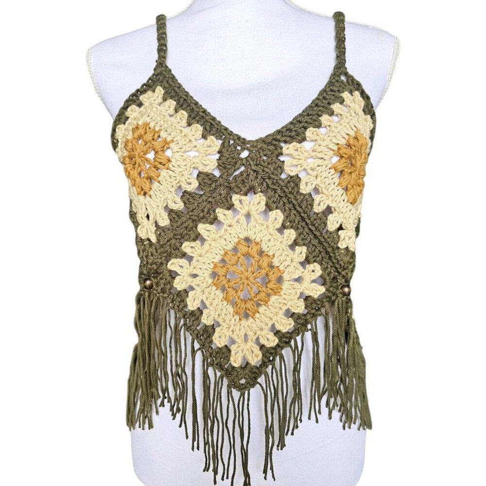🌀Handmade Crochet Fringe Boho‎ Crop Top🌀